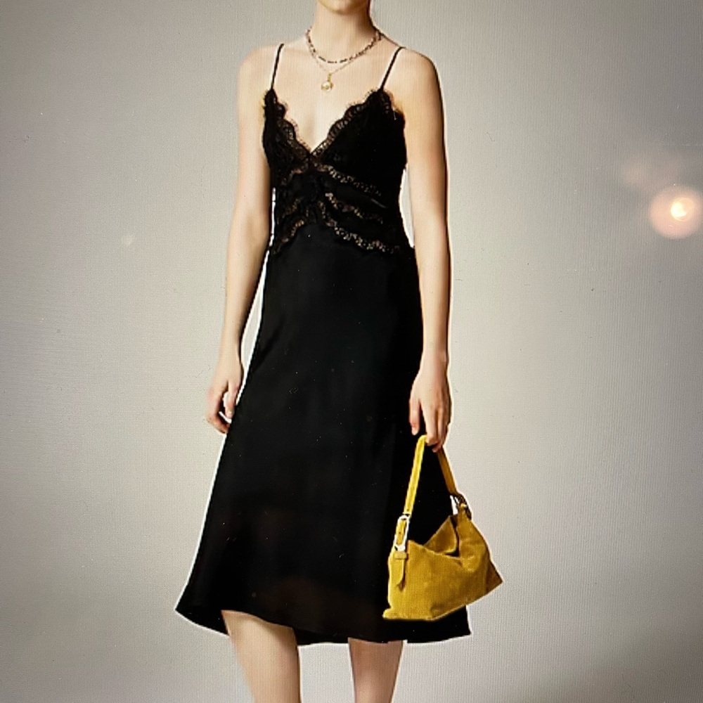J Crew Signature Black Lace Slip Dress